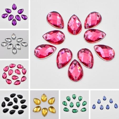 100Pcs 8mm*13mm Mix Resin Drop Flatback Rhinestone 2 Hole Applique Wedding Ornaments DIY Scrapbook Crafts SR15