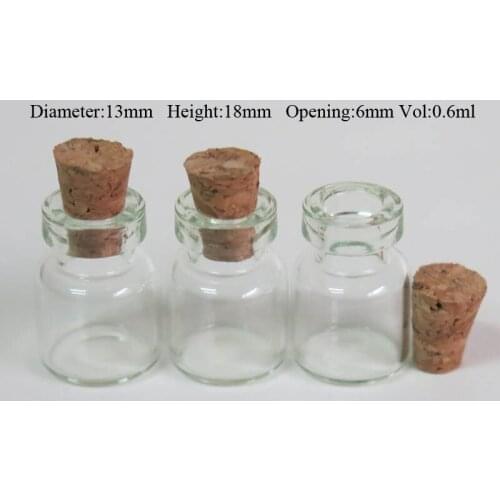100 x 0.6ml Mini Glass Bottle with Cood Cork 0.6cc Small Cork Stopper Glass Sample Vials 13mm*18mm*6mm Containers Storage