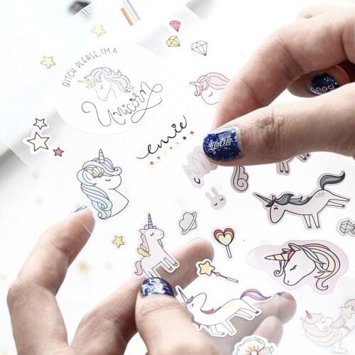 3pcs Cute Unicorn Stickers Scrapbooking Cartoon Animal Travel Diary Journal Sticker Paper Japanese Stickers Flakes Stationery