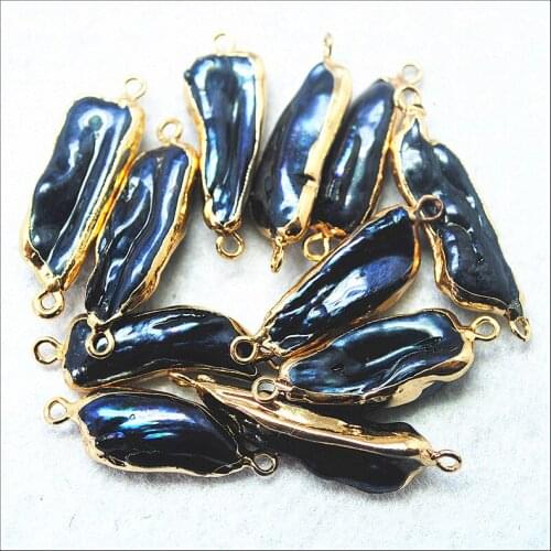 4pcs biwa black pearl connectors size 20-30mm cultured freshwater pearl for women bracelets making assorted shape top fashion