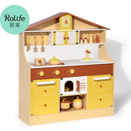Robotime Rolife Wooden Play Kitchen Set for Kids & Toddlers Pretend Play Toy Gift for Girls & Boys Aged 3 Years Old and Up