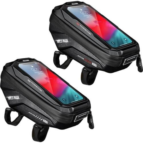 WILD MAN Waterproof Mountain Bicycle Touch Screen Handlebar Front Frame Storage Bags MTB Bike Top Tube Hard Shell Pannier Pouch