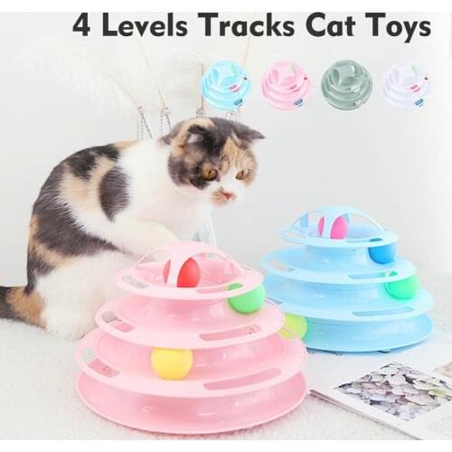 Cat Toys 4-layer Turntable Toy Cat Catching Ball Game Toys 4-Level Tower Tracks Ball Cat Interactive Toy Cat Moving Balls Tower