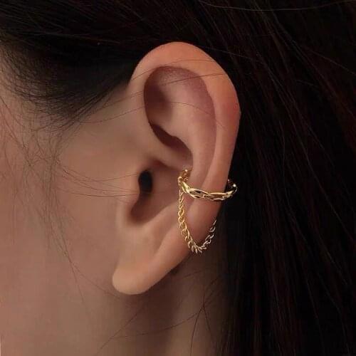 18K Gold Import Solid Yellow Gold Jewelry(AU750)Women Ear wire Ear clip Designer No ear piercing Earrings The upper Thin Minimal