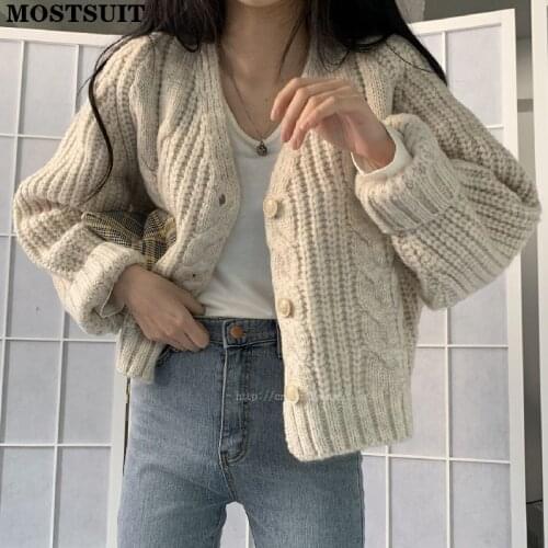 Twisted Knitted V-neck Cardigan Sweater Women Full Sleeve Single Breasted Jumpers Solid Vintage Fashion Female Tops 2021