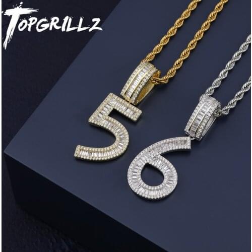 TOPGRILLZ 1-9 Letters Name Number Pendant&Necklace Gold Silver Color Iced Out Cubic Zircon Hip Hop Jewelry For Men Women