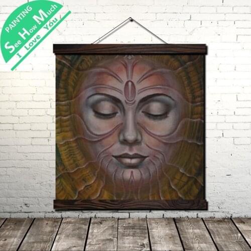 Peaceful Healing Buddha Scroll Painting Canvas Vintage Poster Prints Wall Art Picture Living Room Bedroom Farmhouse Decoration