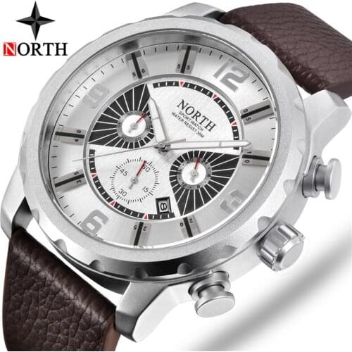 Watch Men Luxury NORTH Brand Fashion Leather Business Watches Casual Quartz Military Waterproof Sport Watches Relogio Masculino