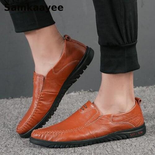 Size 39-44 Mens Loafers Leather Shoes Spring Autumn Male Casual Zapatillas Flats Moccasin Tennis Sneakers Driving Zapatos Y18