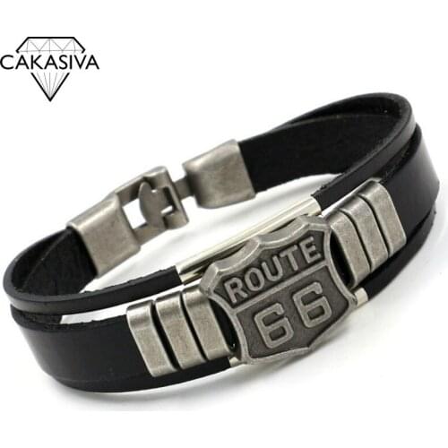 Highway 66 Leather Bracelet Mens Vintage Punk Tide Brand Multi-layer Hand Jewelry S925 Silver Bracelet