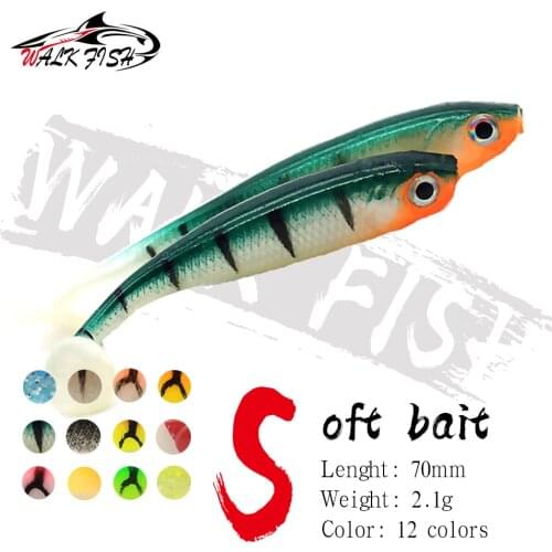 WALK FISH 5PCS/Lot Soft Bait Lure 3D t-tail 70mm 2.1g Wobblers Worm Fishing Silicone Fish Artificial Bait Fishing For Jig Head