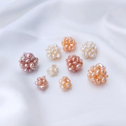 Natural Freshwater Pearl Hand Woven Ball Loose Beads Flowers Charms 2PCS For DIY Earrings Necklaces Jewelry Making Accessories