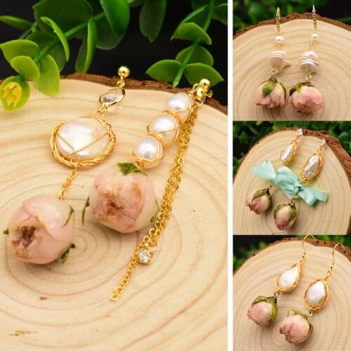 New Original Natural Fresh Water Baroque Pearl Handmade Really Flower Drop Earrings For Women Custom Party Jewellery Accessories