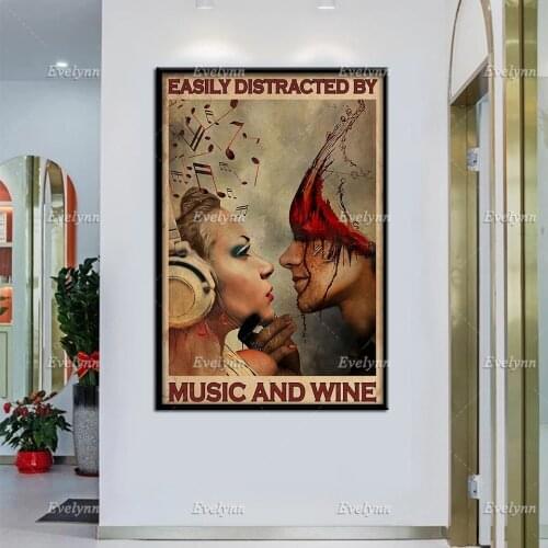 Couple Easily Distracted By Music And Wine Retro Poster Valentines Wall Art Print Bedroom Home Living Decor Canvas Poster
