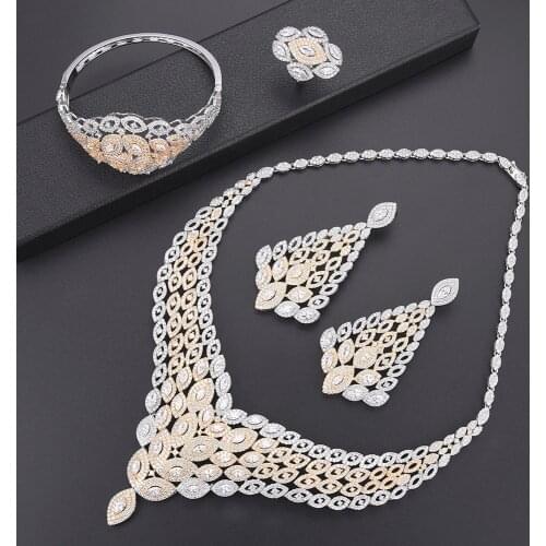 LARRAURI Luxury Full Cubic Zircon Dubai Bridal Wedding Jewelry Sets Romantic New Charms 4PCS Women Statement Jewelry Sets