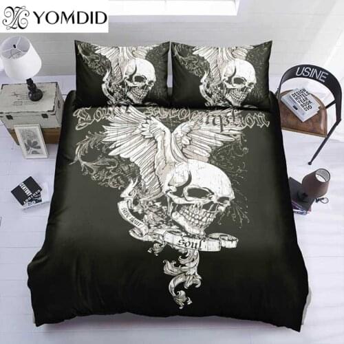 Skull Pattern Duvet Cover Set White Skull With Wing Duvet Cover With Pillowcases Polyester Bedding Set Home Bedroom Bedding Set