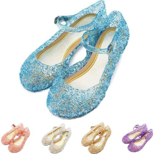 Girls Soft Leather Sandals Baby Kids Summer Crystal Shoes 5 Colors Princess Birthday Party Cosplay Accessories Childrens Shoes