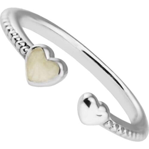 Silver Enamel Love Heart Women Rings Jewelry Fine 925 Sterling Silver Ring Jewelry Original Open Rings for Women Jewelry Gifts