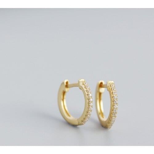 18K Gold 100% REAL.925 Sterling silver Micro Pave CZ circle Hoop huggie Earring Leverback Fine Jewelry TLE2237