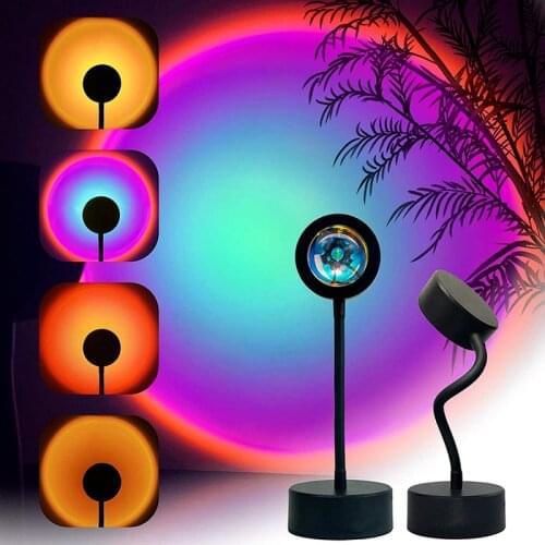 Sunset Aura Lamp Led Projection Lamp Rainbow Light Atmosphere for Home Bedroom Coffe Shop Background Tiktok Wall Decoration USB