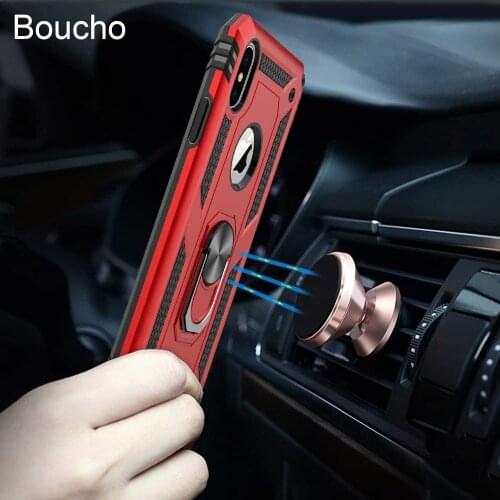 Boucho Shockproof Kickstand Armor Case For iPhone XS MAX XR X Heavy Duty Protection Hard PC TPU Cover For iPhone 6 6s 7 8 plus