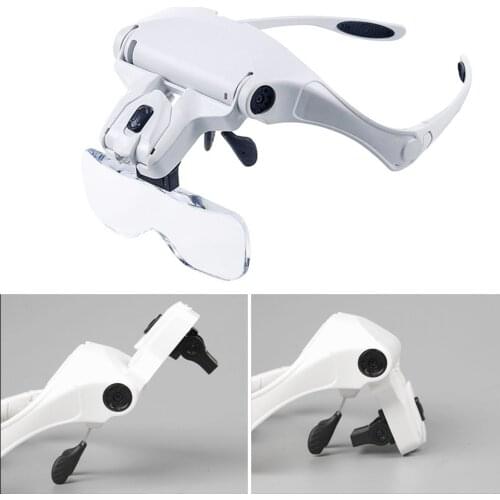 1.0X 1.5X 2.0X 2.5X 3.5X LED Magnifying Adjustable Head Magnifier Bracket Loupe With 2 Lights Tool Headband Magnifier Glasses
