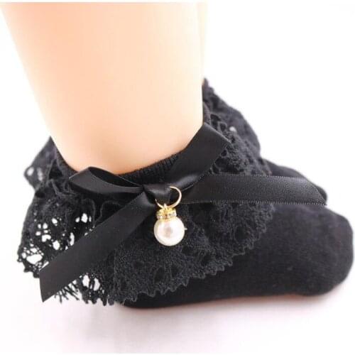 Spring Summer Autumn Lace Ruffle Princess Bows Socks Children Ankle Short Sock White Pink Grey Black Baby Girls Kids Toddler