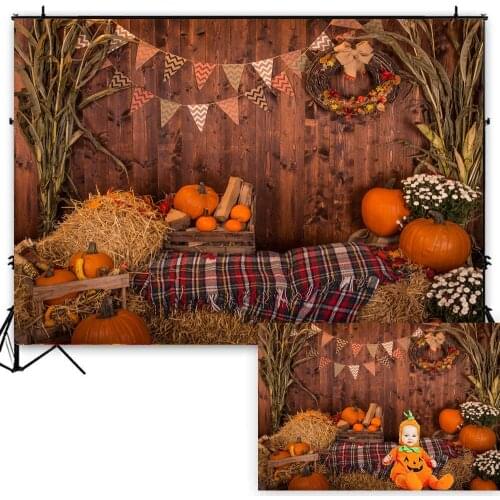Plank Wood Wall Pumpkin Autumn Backdrop Photography Background Fall Photocall Photo Studio Printed Photo Prop Vinyl decoration