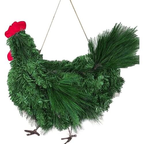 Green Chicken-shape Fake Garland Plants Foliage String Christmas Wreath Halloween Decoration For Home Rooster Wall Polite