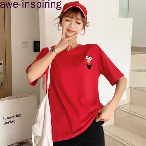 Awe-inspiring Ready Stock Plus size Tops Women Short Sleeve Tshirt Casual Embroidery Oversized Tee yellow blue white black tops