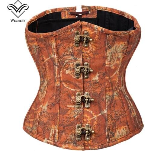 Wechery Women Steampunk Corset Sexy Gothic Corselet Buckle Tan Bustiers Vintage Gorset Lace up Sleeveless Retro Vest Korset Tops