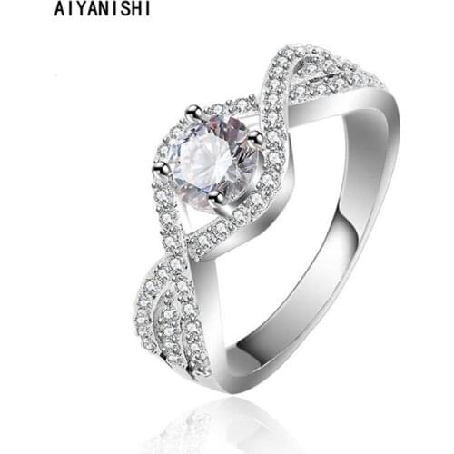 AIYANISHI High Quality 925 Sterling Silver Wedding Ring Hallow Round Finger Twisted Rings for Women Silver Engagement Jewelry