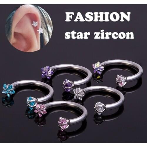 1-5pcs Horseshoe Earring Ear Stud Eyebrow Ring Nose Septum Rings Zircon Lip Piercing Circular Bar Tragus Helix Body Jewelry 16g