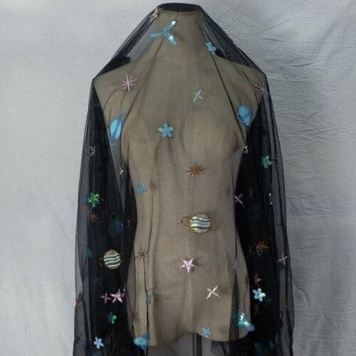 1meter mesh yarn star sequins embroidered fabric DIY dress clothing layout accessories