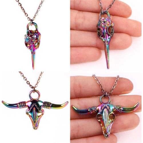 1pcs Rainbow Color zinc Alloy Duckbill sheep Claw skull animal Necklaces Halloween gifts Collar free Stainless steel chain 20