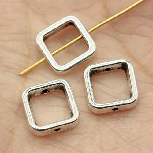 10PCS/lot 11*11*3mm Antique Silver Color Metal Charms Rectangular Hollow Small Hole Spacer Beads Charms