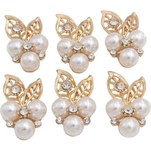 10pcs/lot Pearl Rhinestone Flatback Buttons Decorative for Craft Alloy DIY Crystal Handmade Ornaments Hairbow Sewing Accessories