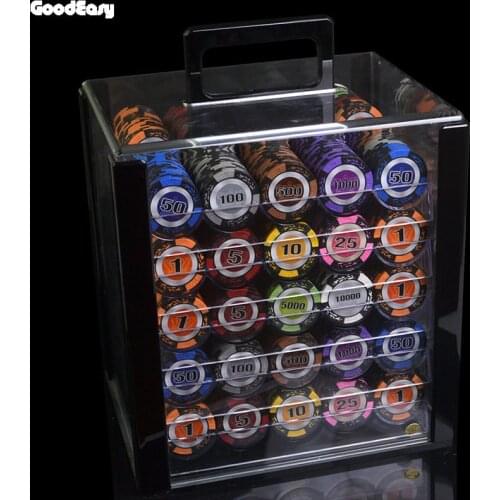 1000pcs/set 14g Casino Texas Hold'em Poker Crown Wheat Clay Poker Chips Sets With Acrylic Box&Tray Mahjong Poker Game