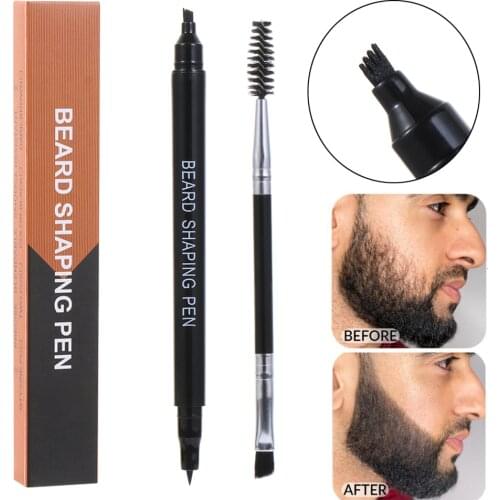 2 in 1 Double-headed Beard Pencil Filler for Men 4 Fork Tip Filler Pen Beard Enhancer Pen Fix Moustache Eyebrows Seamless Tools