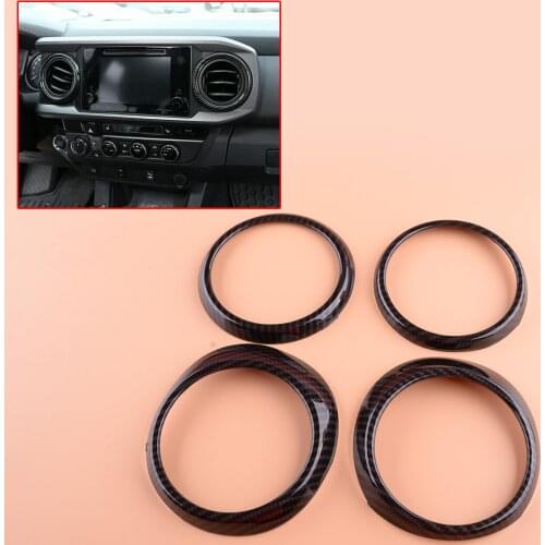 4pcs/set Carbon Fiber Style Black Dashboard Central Control Air Outlet Ring Fit For Toyota Tacoma 2016 2017 2018 2019 2020 LHD