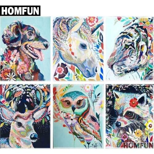 HOMFUN Full Square/Round Drill 5D DIY Diamond Painting "animal colorful paintings" 3D Embroidery Cross Stitch 5D Home Decor