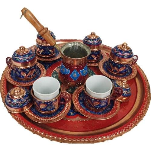 FAST SHIPMENT Arabic Moroccan Coffee Espresso Cups Set of 6 - Coffee Pot and Saucers Tray Set with Lid and Holder Handle Vintage