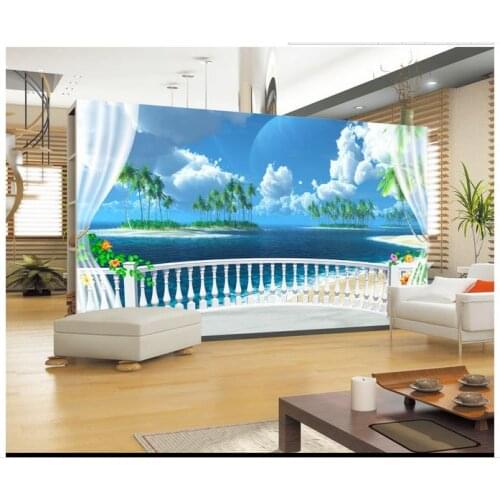 Custom photo wallpaper 3d wall murals wallpaper 3 d Seaside scenery balcony sea coconut trees mural wall papers home decoration
