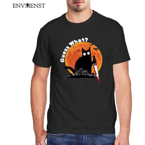 Guess What Cat T Shirt Men Clothing Harajuku T-Shirt Murderous Black Cat With Knife Graphic Short Sleeve Tee Men Vintage Tops