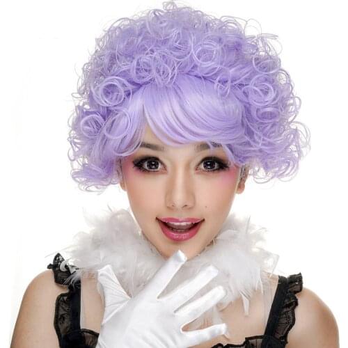 Halloween Outing Table Stage Performance Photo Game Effie Purple Short Foaming Face Roll Performance Show Wig Cosplay