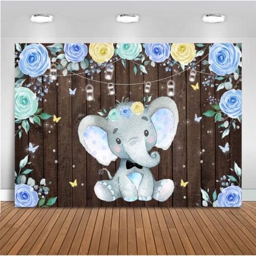 Cute Party Photography Background Baby Elephant Waterflower Butterfly Highlights Photo Backdrop Decoration Banner