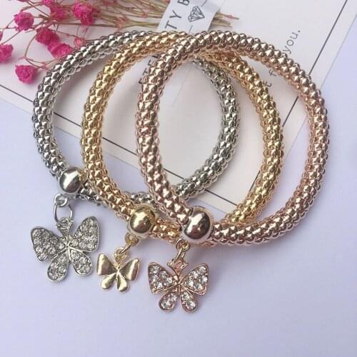 SZELAM New 2121Fashion Alloy Three-Color Stretch Corn Bracelets Jewelry Butterfly Key Lock Bracelets Women