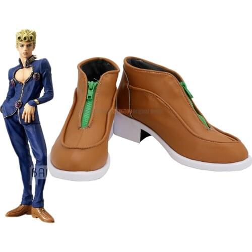 JOJO Giorno Shoes Cosplay JoJos Bizarre Adventure 5 Giorno Giovanna Brown Boots Customized Shoes