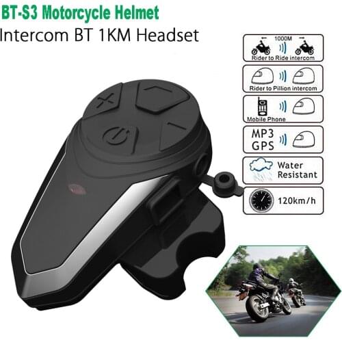 1Pcs BT-S3 1000M 3 Riders Motorcycle Helmet Intercom Moto Interphone Headsets Intercomunicador Bluetooth Para Motocicleta