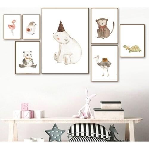 Polar bear panda ostrich Flamingo penguin monkey Wall Art Canvas Painting Posters And Prints Wall Pictures Baby bedroom Decor